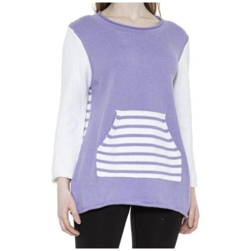 Neon Buddha Women Cotton Sweater 3/4 Sleeve Size L Round Neck Purple Top NEW